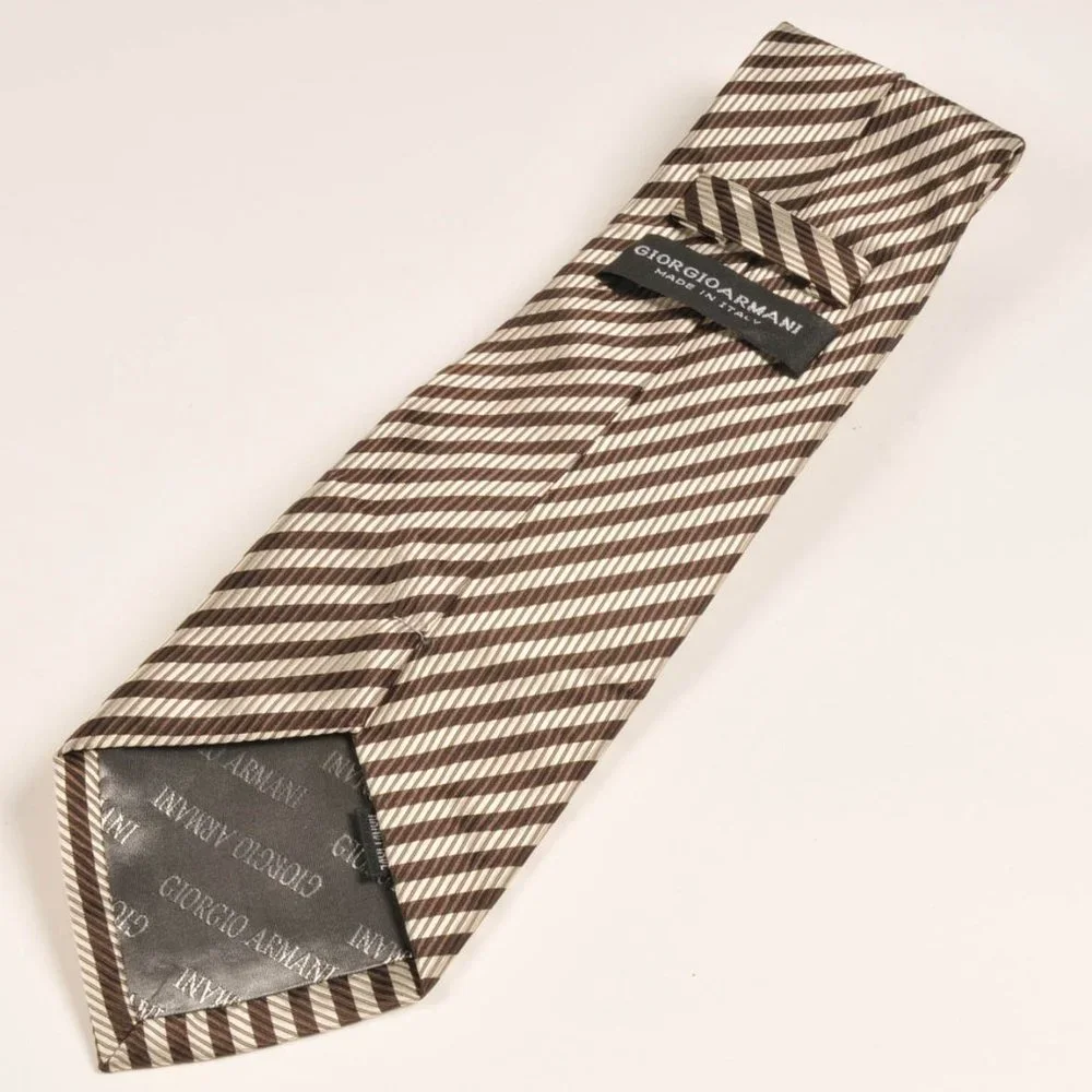 Armani Designer diagonal striped gold and brown Tie hand made in italy {Mint} - Picture 2 of 7